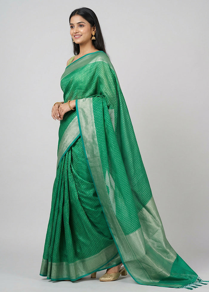Green Kora Silk Saree With Blouse Piece