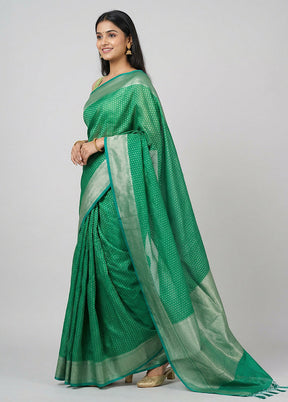 Green Kora Silk Saree With Blouse Piece