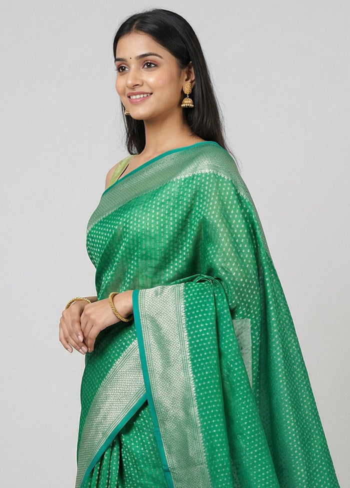 Green Kora Silk Saree With Blouse Piece