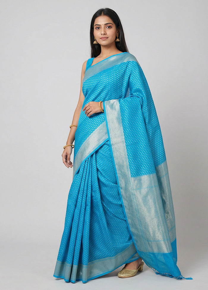 Blue Kora Silk Saree With Blouse Piece