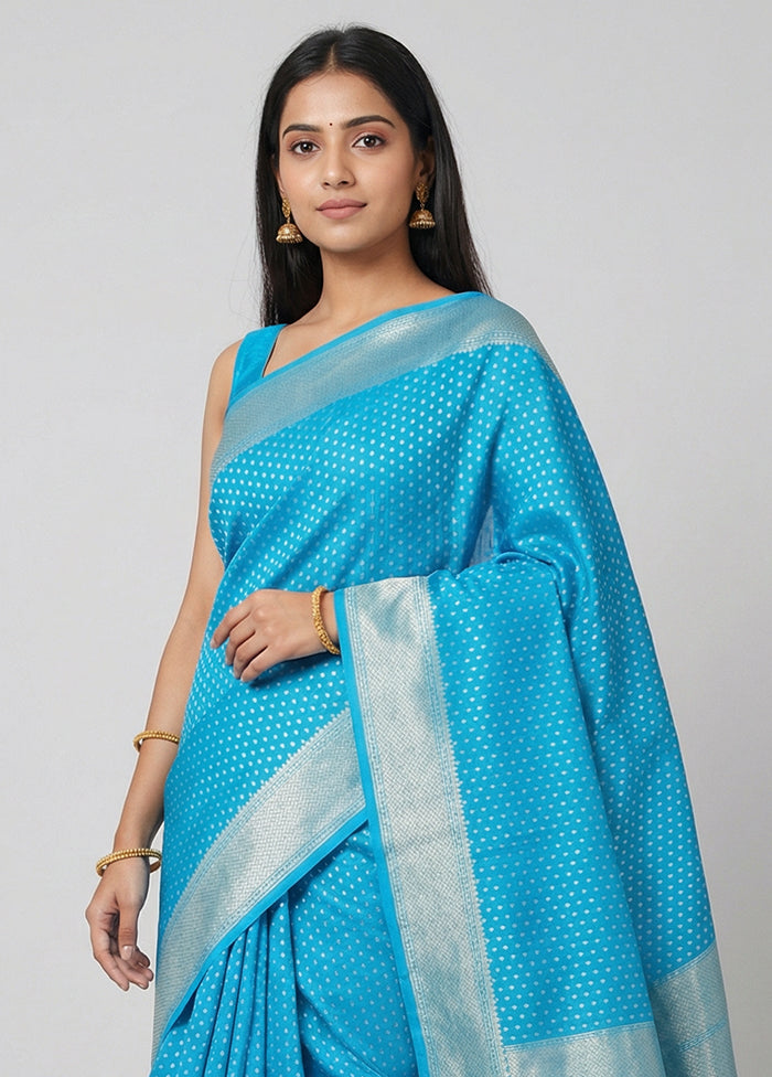 Blue Kora Silk Saree With Blouse Piece