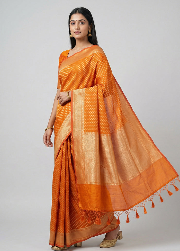 Yellow Kora Silk Saree With Blouse Piece