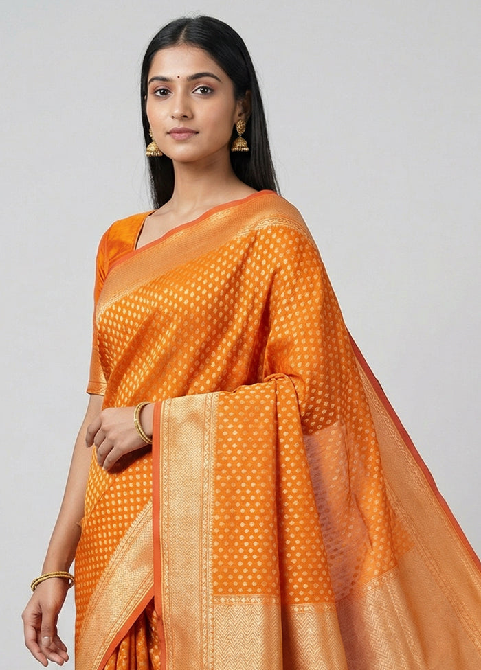 Yellow Kora Silk Saree With Blouse Piece
