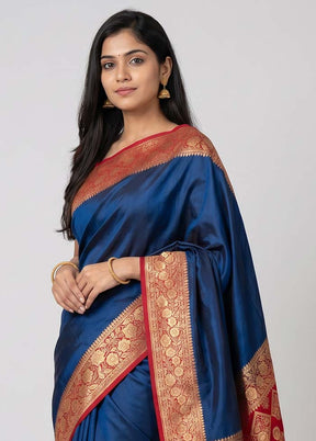 Blue Banarasi Silk Saree With Blouse Piece