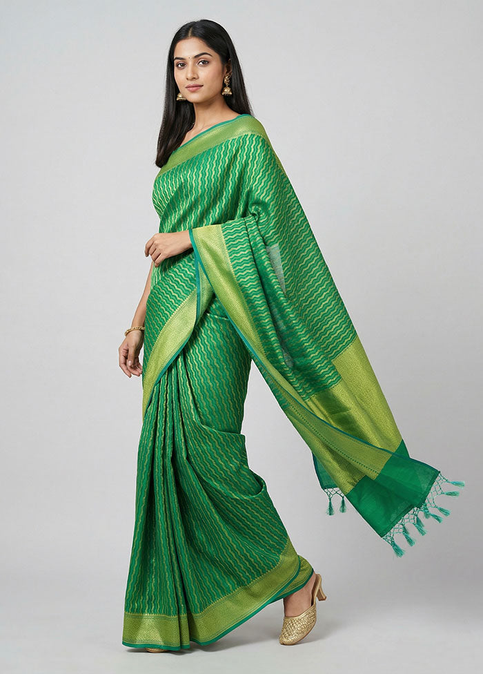 Green Kora Silk Saree With Blouse Piece