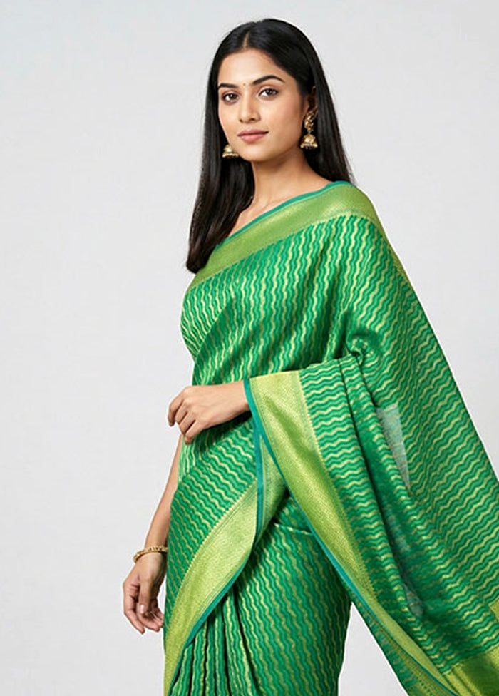 Green Kora Silk Saree With Blouse Piece