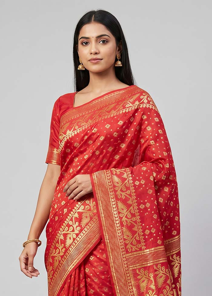 Pink Jamdani Cotton Saree Without Blouse Piece