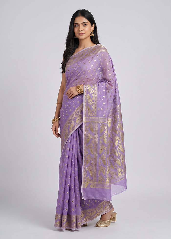 Purple Jamdani Cotton Saree Without Blouse Piece