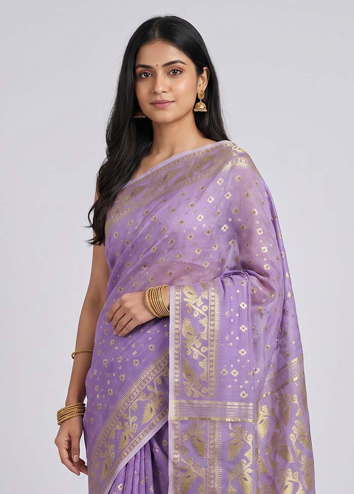 Purple Jamdani Cotton Saree Without Blouse Piece