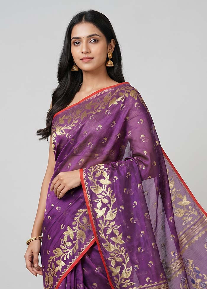 Blue Jamdani Cotton Saree Without Blouse Piece