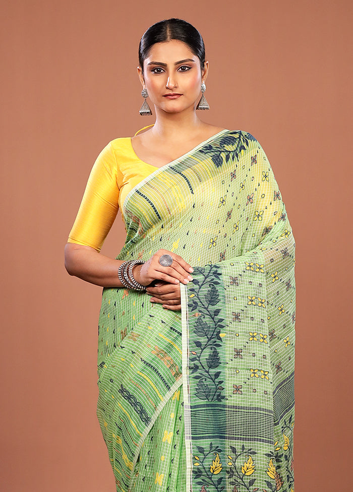 Green Jamdani Cotton Saree Without Blouse Piece
