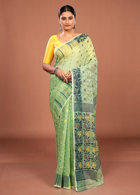 Green Jamdani Cotton Saree Without Blouse Piece