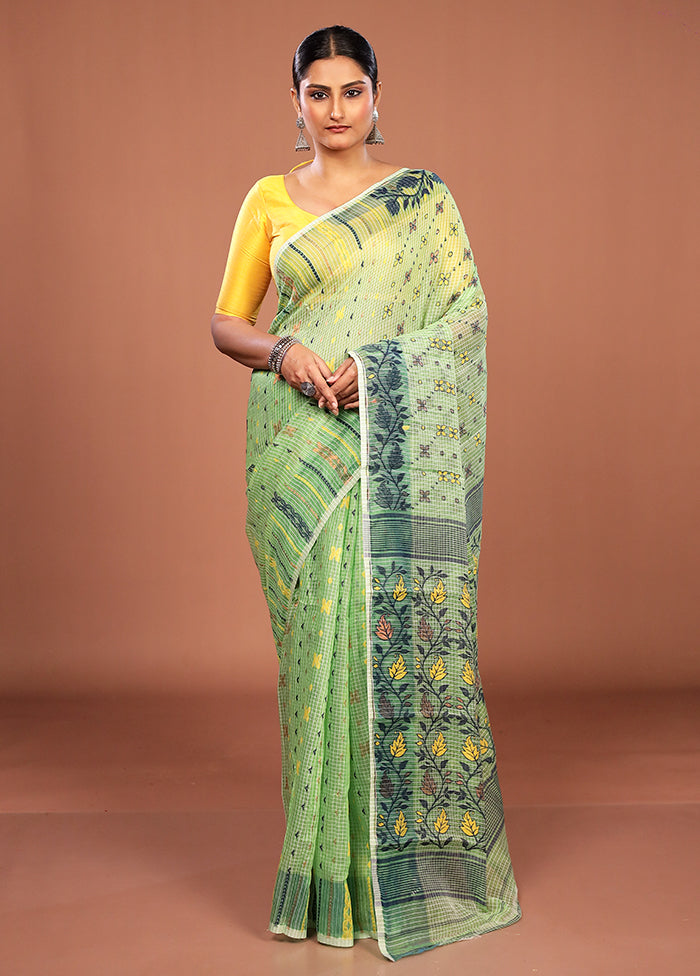 Green Jamdani Cotton Saree Without Blouse Piece