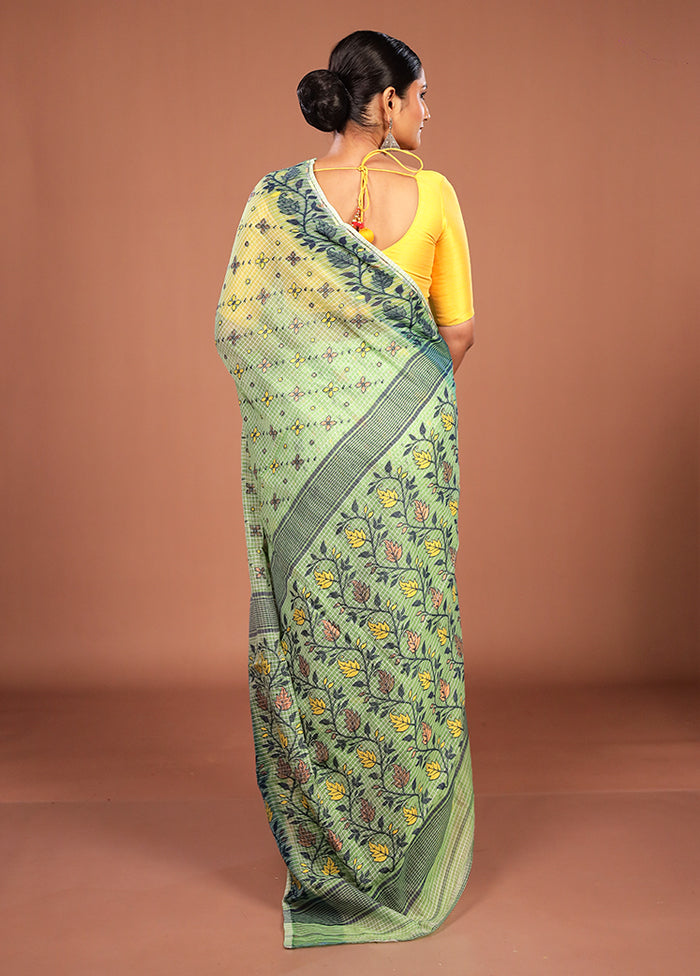 Green Jamdani Cotton Saree Without Blouse Piece