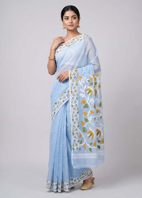 Blue Matka Silk Saree With Blouse Piece