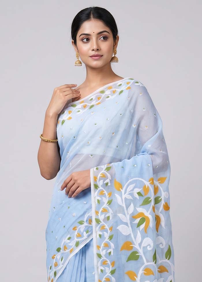 Blue Matka Silk Saree With Blouse Piece