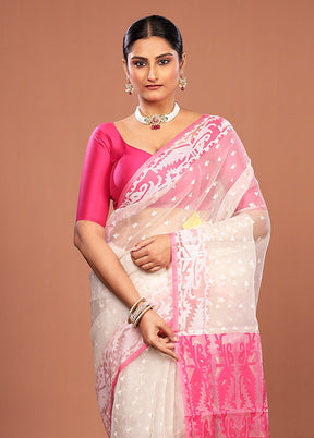 Cream Pure Cotton Jamdani Saree Without Blouse Piece