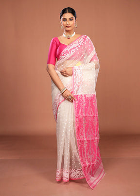 Cream Pure Cotton Jamdani Saree Without Blouse Piece