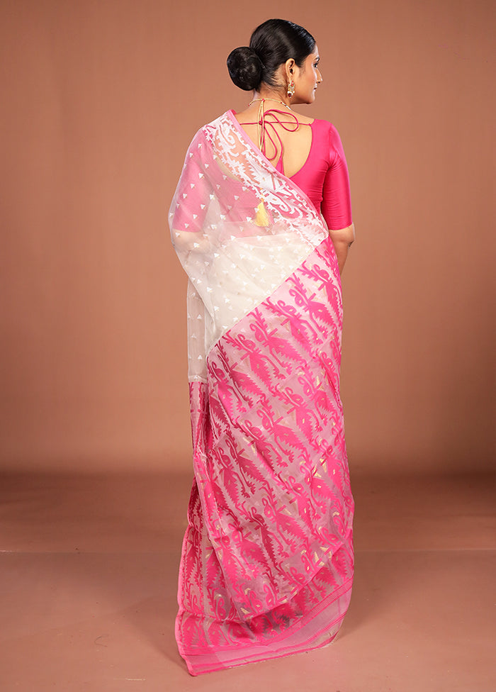 Cream Pure Cotton Jamdani Saree Without Blouse Piece