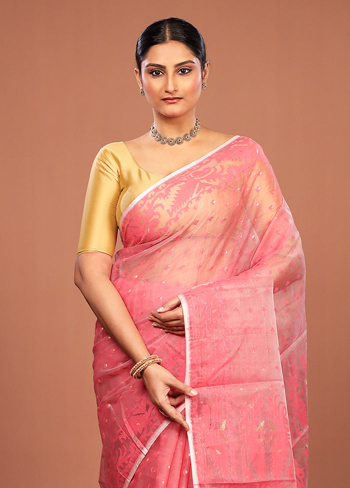 Pink Pure Cotton Jamdani Saree Without Blouse Piece
