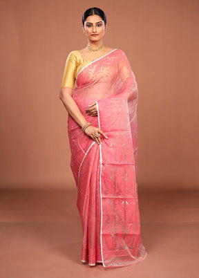 Pink Pure Cotton Jamdani Saree Without Blouse Piece