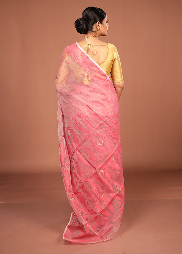 Pink Pure Cotton Jamdani Saree Without Blouse Piece