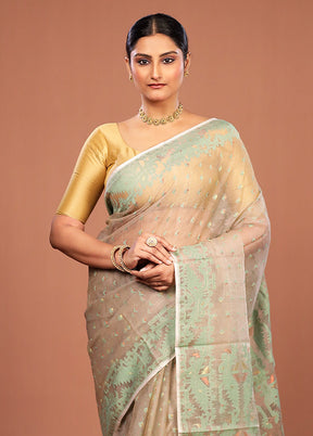 Cream Pure Cotton Jamdani Saree Without Blouse Piece