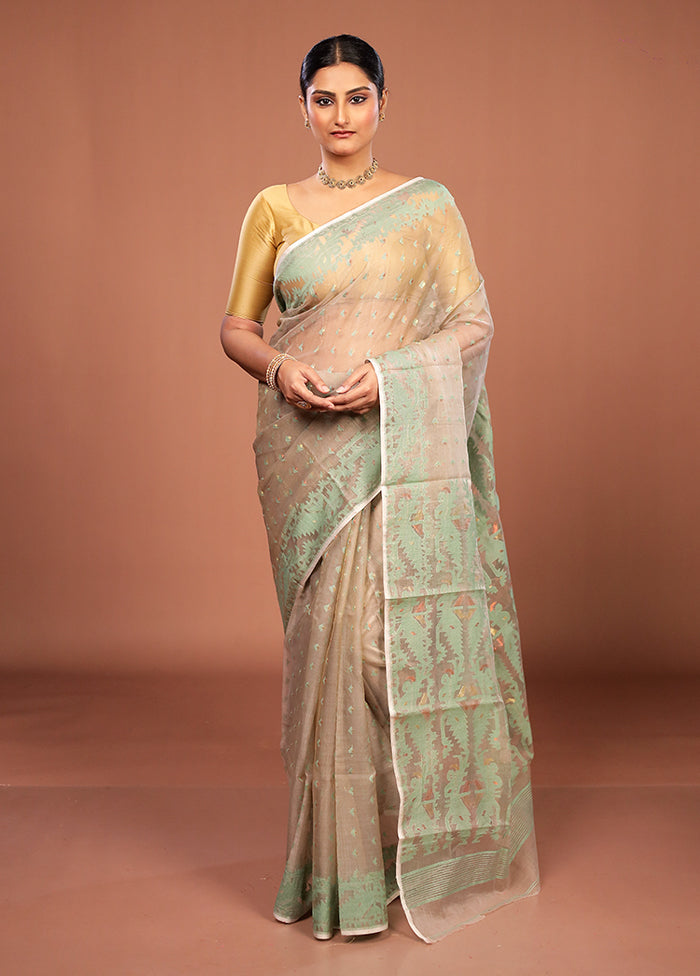 Cream Pure Cotton Jamdani Saree Without Blouse Piece