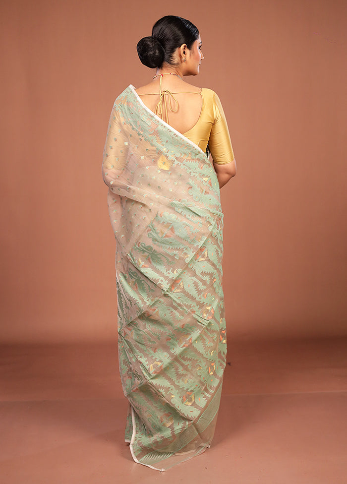 Cream Pure Cotton Jamdani Saree Without Blouse Piece