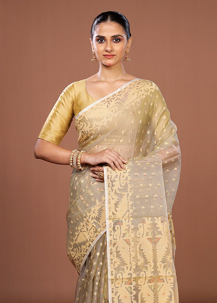 Cream Pure Cotton Jamdani Saree Without Blouse Piece