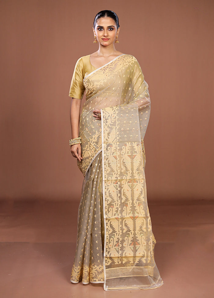Cream Pure Cotton Jamdani Saree Without Blouse Piece