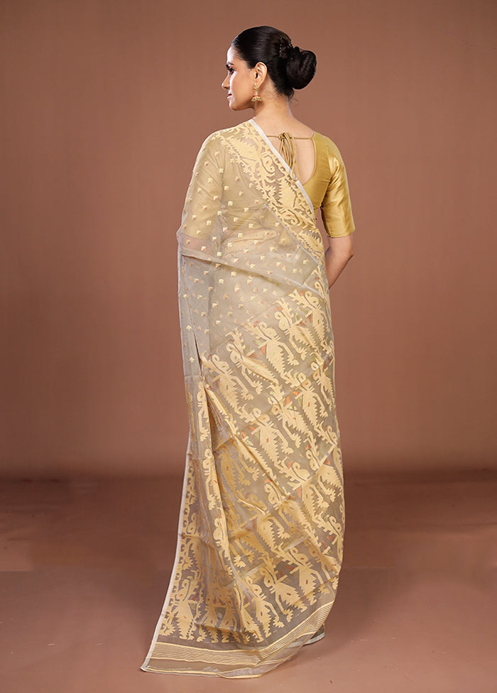 Cream Pure Cotton Jamdani Saree Without Blouse Piece
