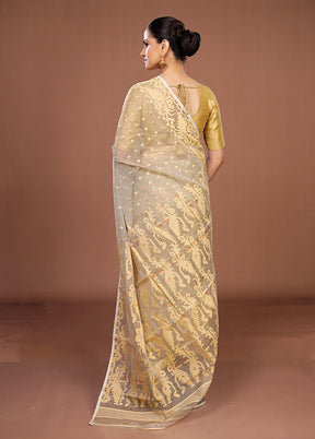 Cream Pure Cotton Jamdani Saree Without Blouse Piece