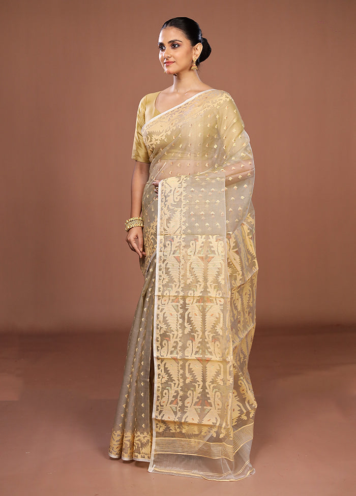 Cream Pure Cotton Jamdani Saree Without Blouse Piece