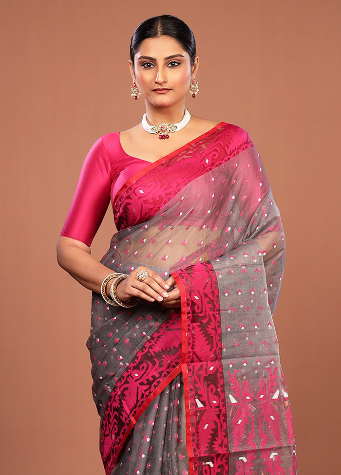 Grey Pure Cotton Jamdani Saree Without Blouse Piece