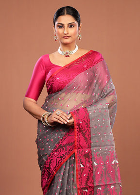Grey Pure Cotton Jamdani Saree Without Blouse Piece