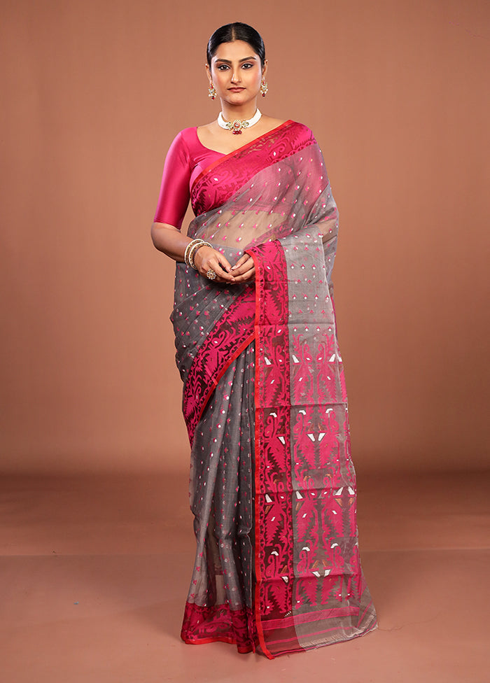 Grey Pure Cotton Jamdani Saree Without Blouse Piece