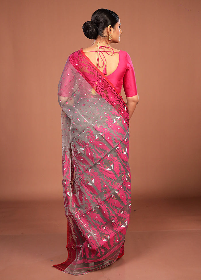 Grey Pure Cotton Jamdani Saree Without Blouse Piece