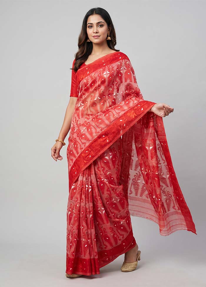 Pink Pure Cotton Jamdani Saree Without Blouse Piece