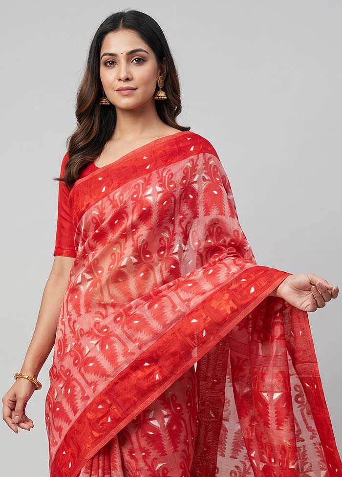 Pink Pure Cotton Jamdani Saree Without Blouse Piece