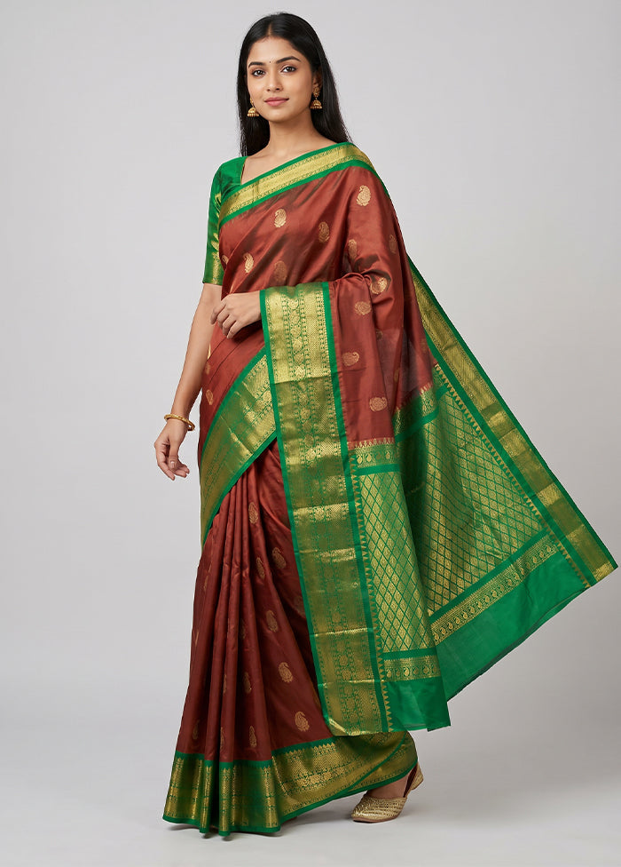 Maroon Gadwal Silk Saree Without Blouse Piece