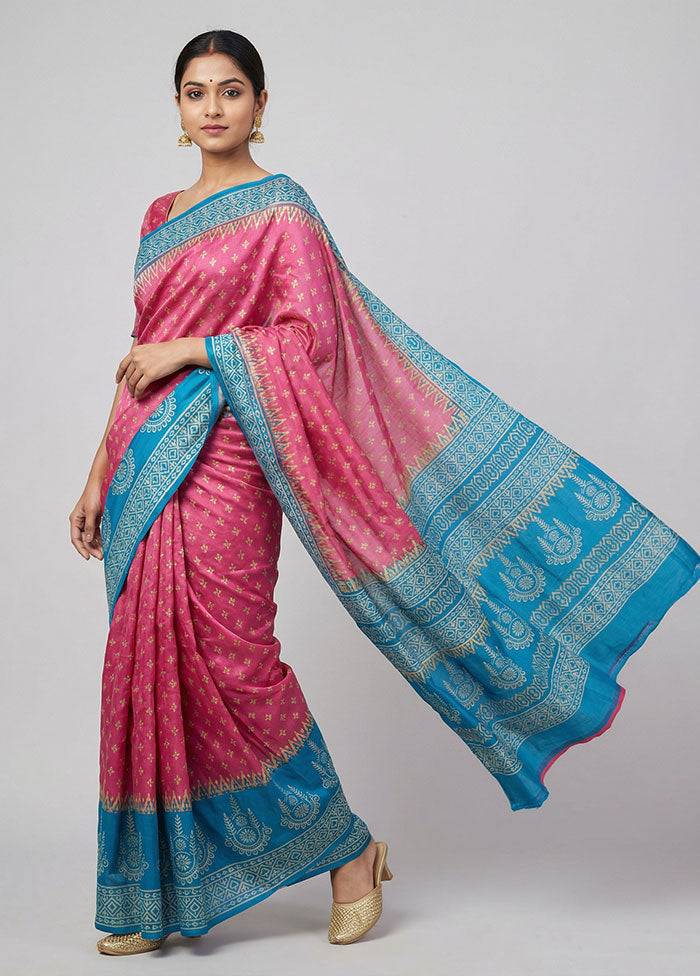 Pink Printed Silk Saree Without Blouse Piece