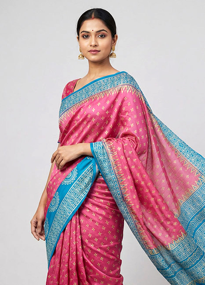 Pink Printed Silk Saree Without Blouse Piece