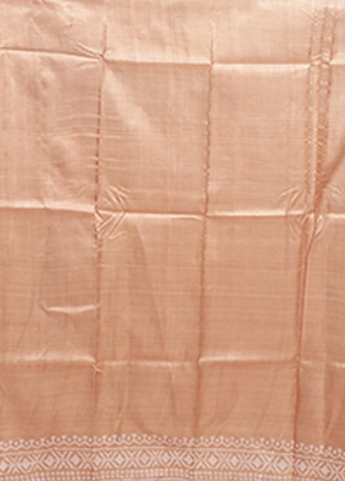 Cream Printed Pure Silk Saree Without Blouse Piece