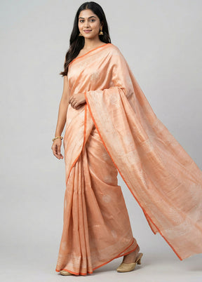Peach Printed Silk Saree Without Blouse Piece