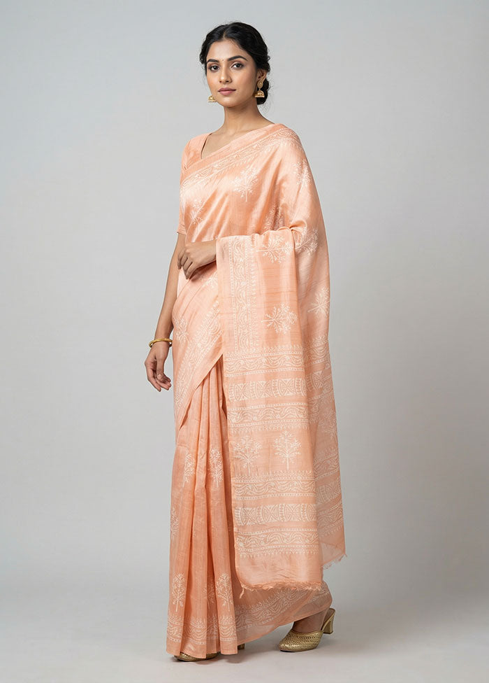 Pink Printed Silk Saree Without Blouse Piece