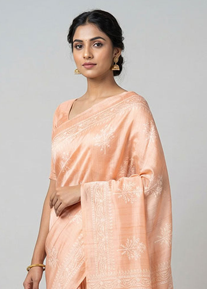 Pink Printed Silk Saree Without Blouse Piece