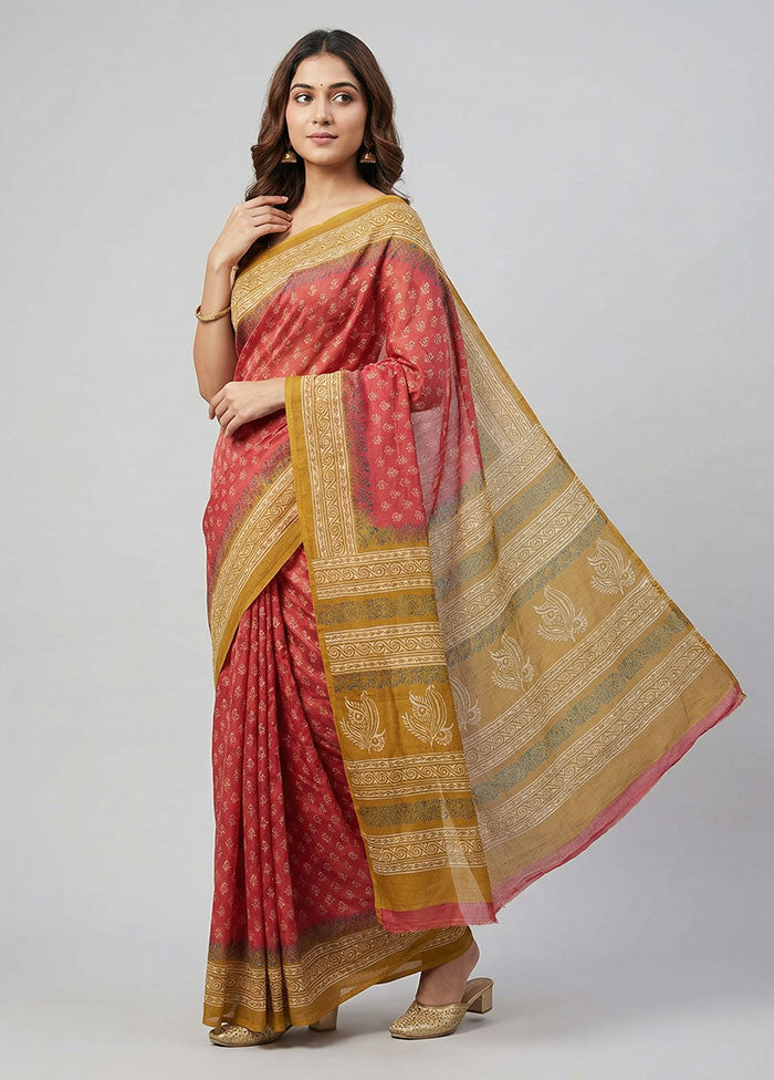 Pink Printed Silk Saree Without Blouse Piece
