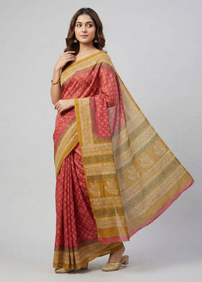 Pink Printed Silk Saree Without Blouse Piece