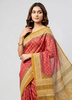 Pink Printed Silk Saree Without Blouse Piece